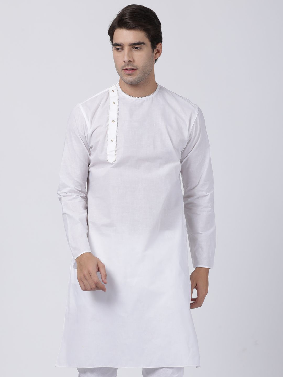 Men's White Cotton Blend Kurta