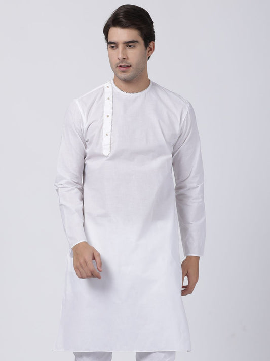 Men's White Cotton Blend Kurta