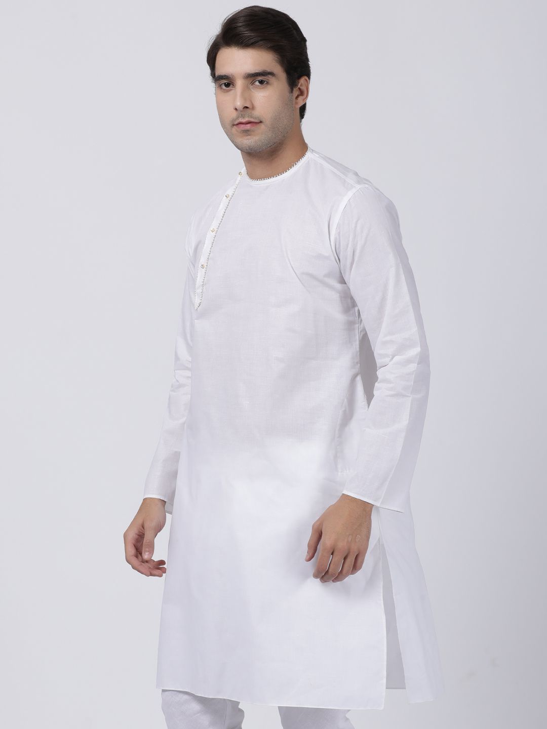 Men's White Cotton Blend Kurta
