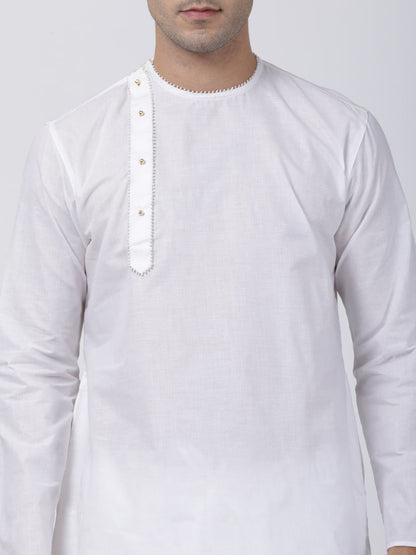 Men's White Cotton Blend Kurta