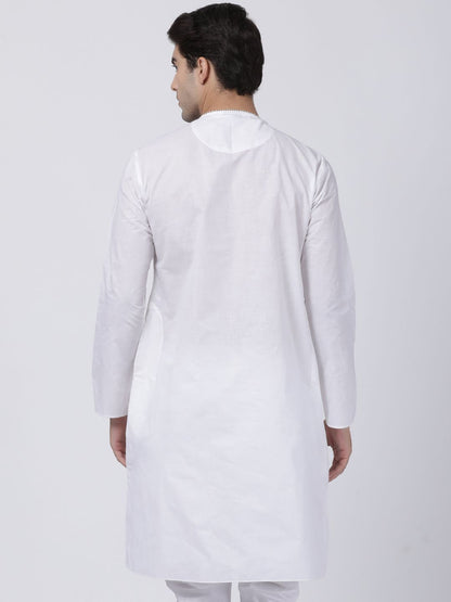 Men's White Cotton Blend Kurta