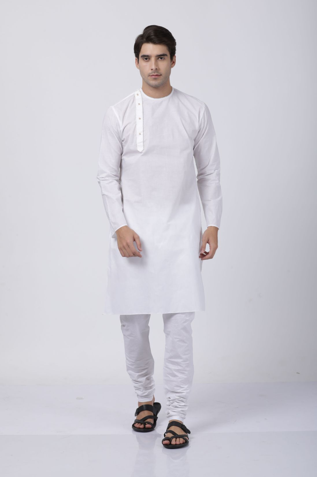 Men's White Cotton Blend Kurta