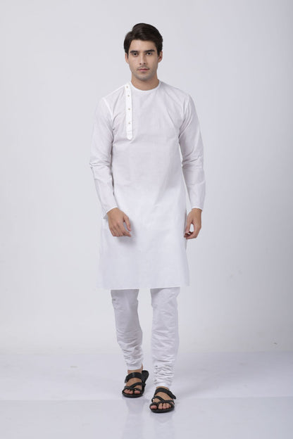 Men's White Cotton Blend Kurta