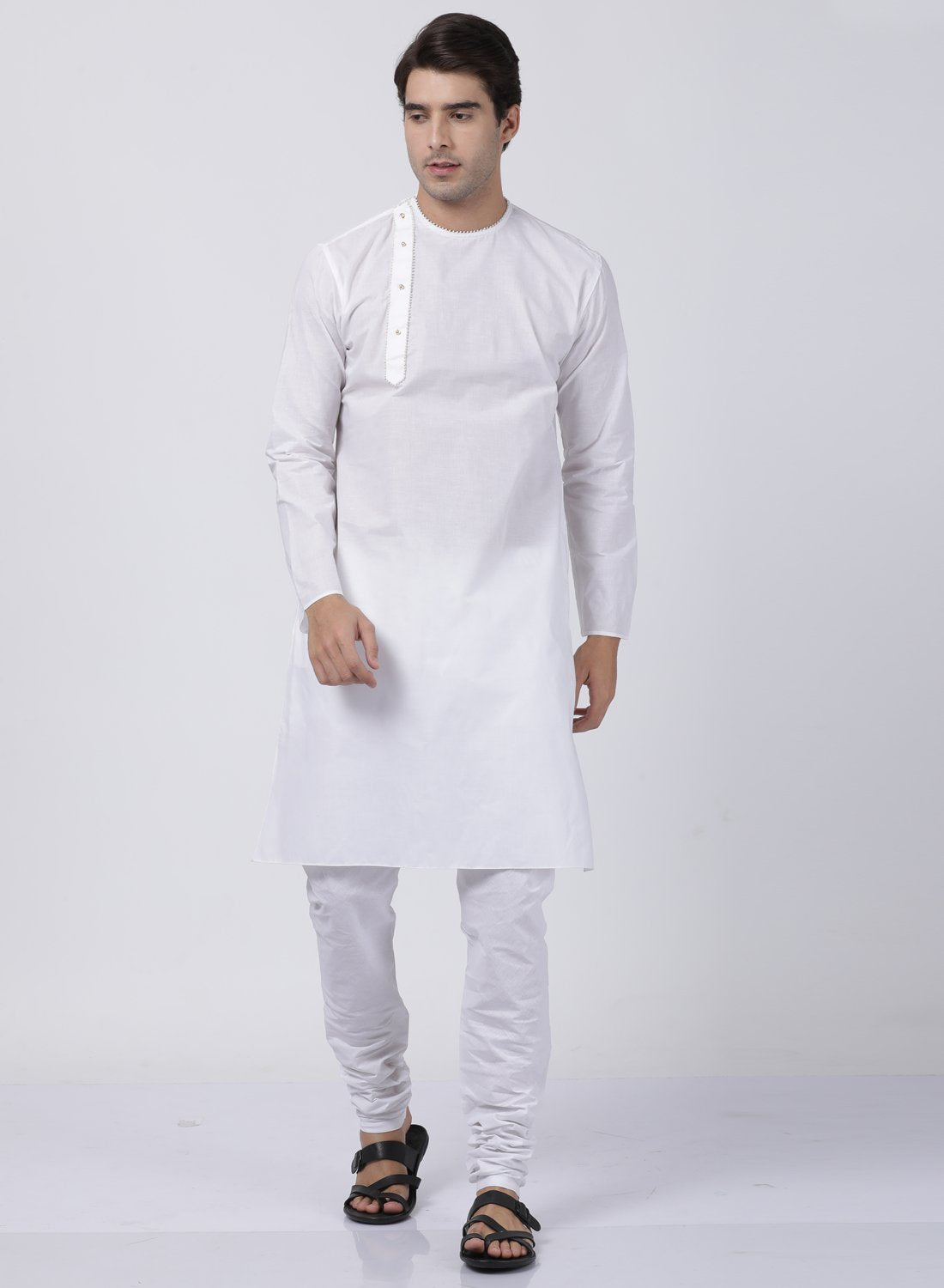 Men's White Cotton Blend Kurta and Pyjama Set