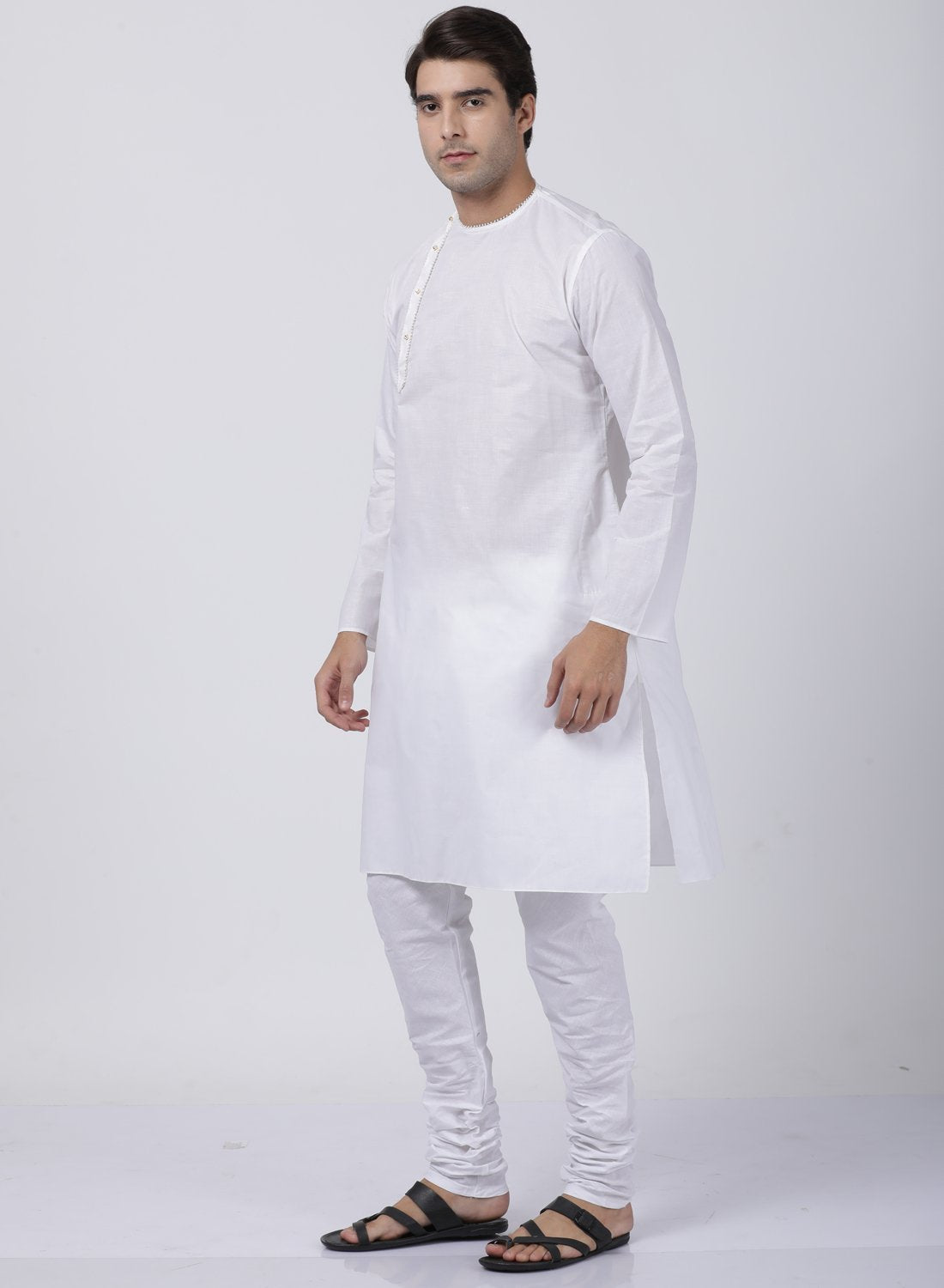 Men's White Cotton Blend Kurta and Pyjama Set