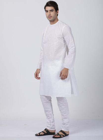 Men's White Cotton Blend Kurta and Pyjama Set