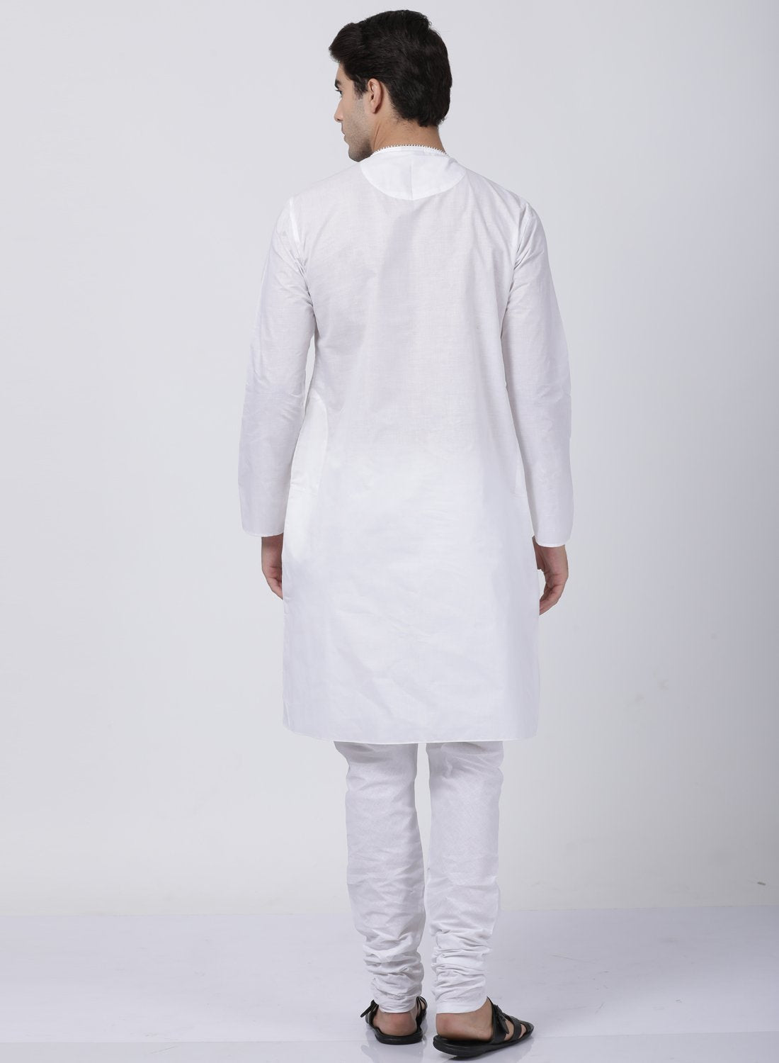 Men's White Cotton Blend Kurta and Pyjama Set