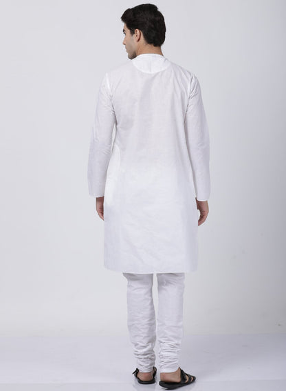 Men's White Cotton Blend Kurta and Pyjama Set