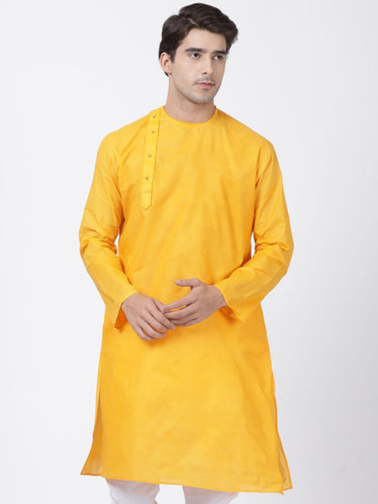 Men's Yellow Cotton Blend Kurta