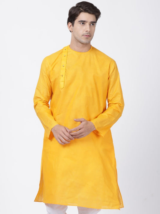 Men's Yellow Cotton Blend Kurta