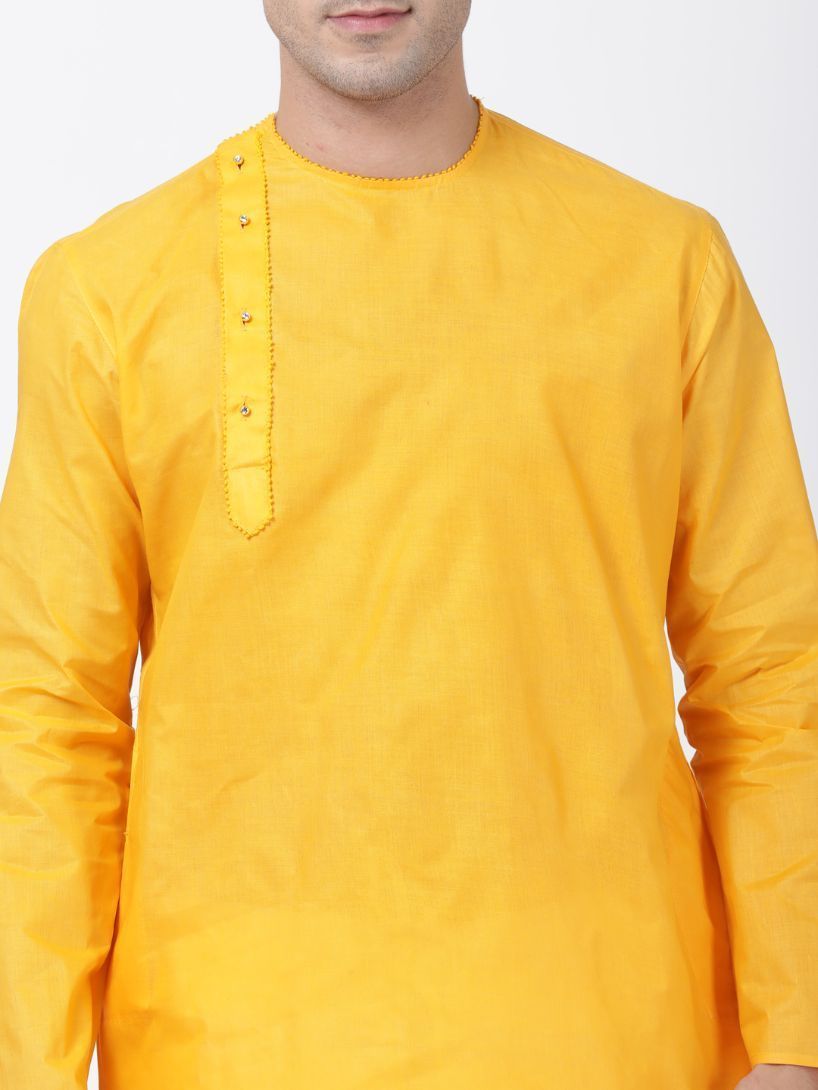 Men's Yellow Cotton Blend Kurta