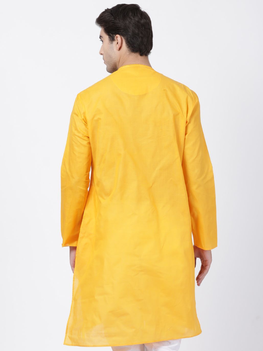 Men's Yellow Cotton Blend Kurta