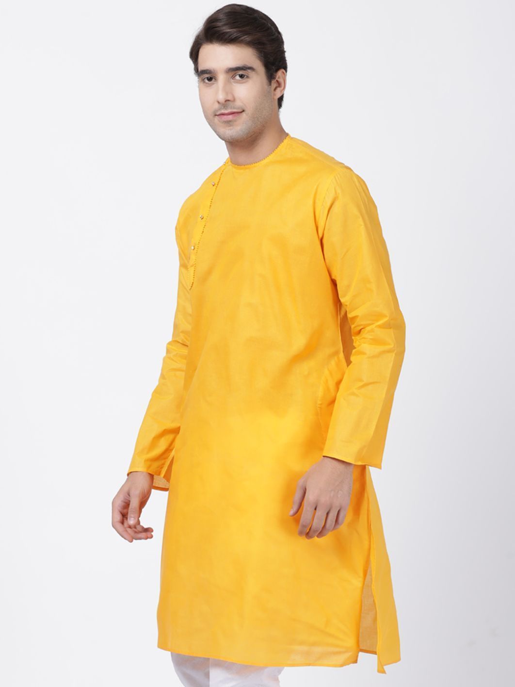 Men's Yellow Cotton Blend Kurta