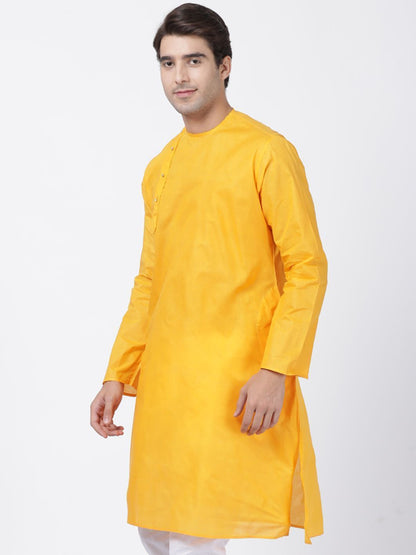 Men's Yellow Cotton Blend Kurta
