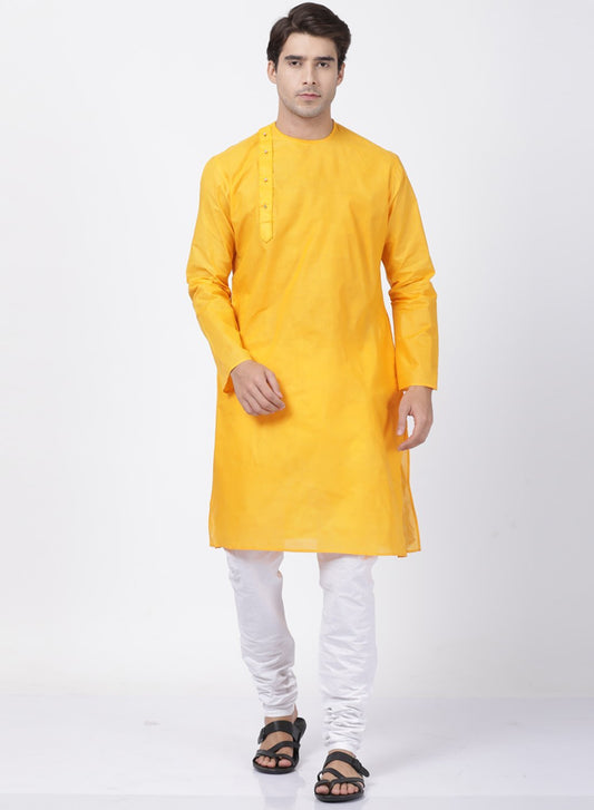 Men's Yellow Cotton Blend Kurta and Pyjama Set