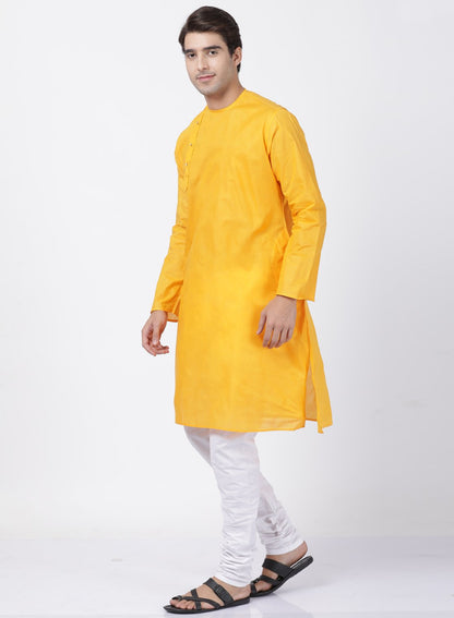Men's Yellow Cotton Blend Kurta and Pyjama Set