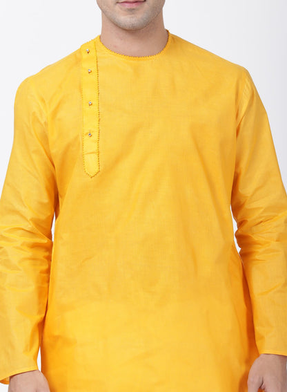 Men's Yellow Cotton Blend Kurta and Pyjama Set