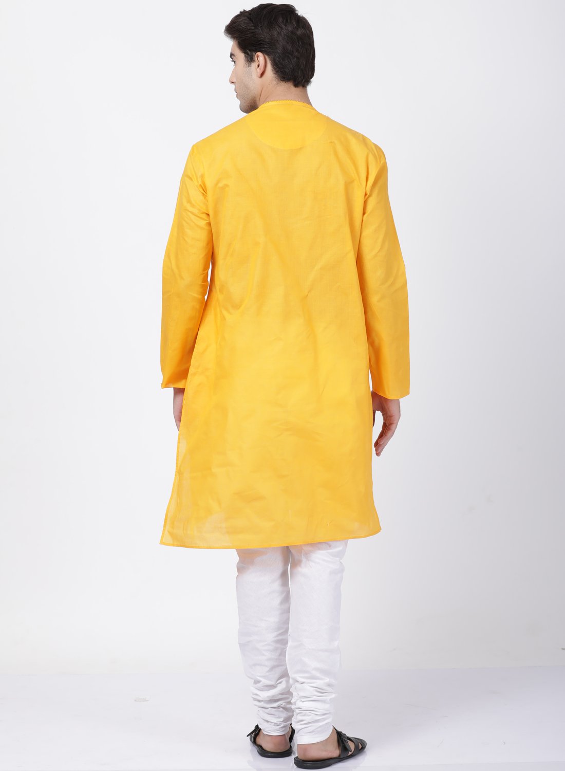 Men's Yellow Cotton Blend Kurta and Pyjama Set