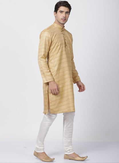 Men's Beige Cotton Silk Blend Kurta and Pyjama Set