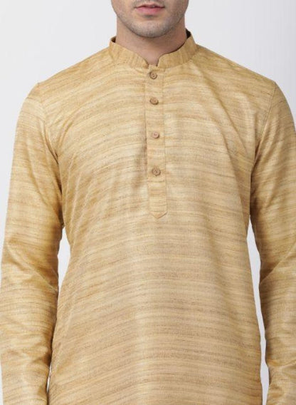 Men's Beige Cotton Silk Blend Kurta and Pyjama Set