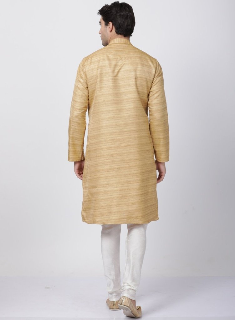 Men's Beige Cotton Silk Blend Kurta and Pyjama Set