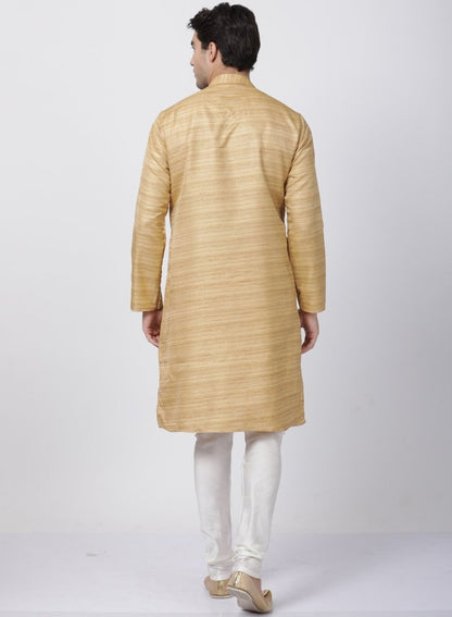 Men's Beige Cotton Silk Blend Kurta and Pyjama Set