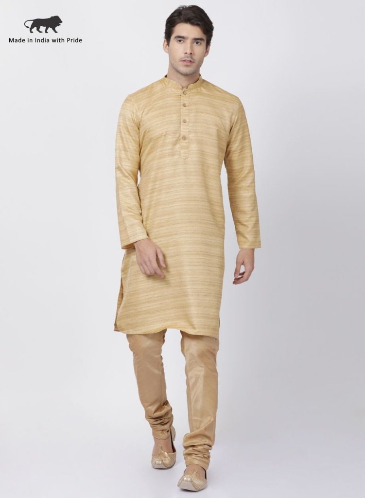 Men's Beige Cotton Silk Blend Kurta and Pyjama Set