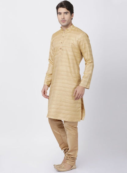Men's Beige Cotton Silk Blend Kurta and Pyjama Set