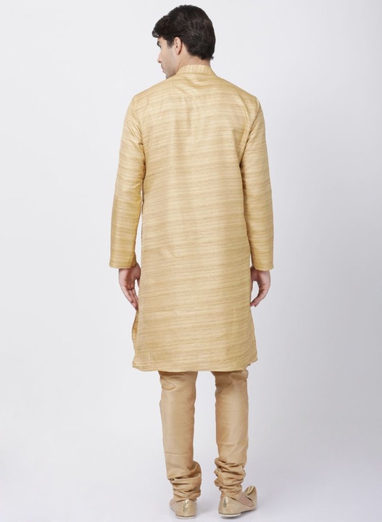 Men's Beige Cotton Silk Blend Kurta and Pyjama Set