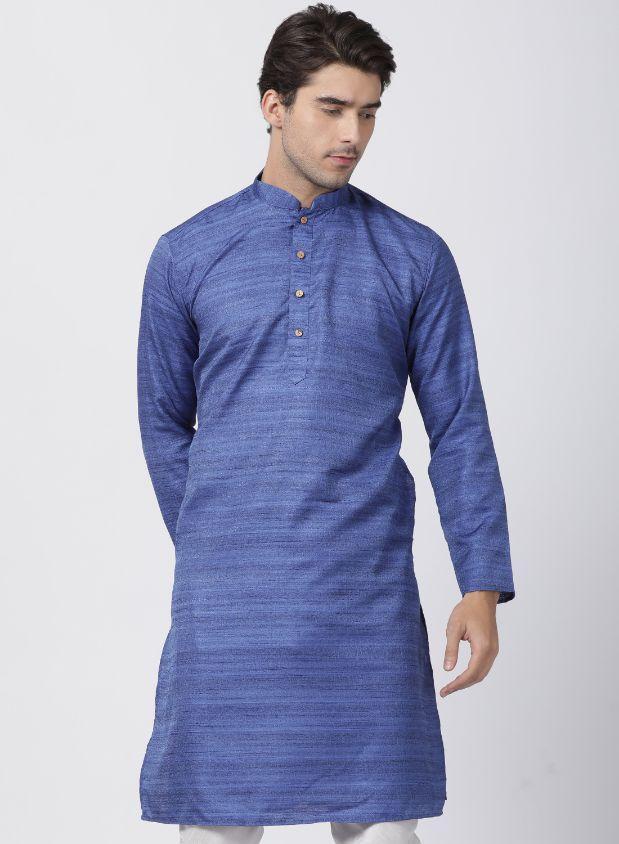 Men's Blue Cotton Silk Blend Kurta
