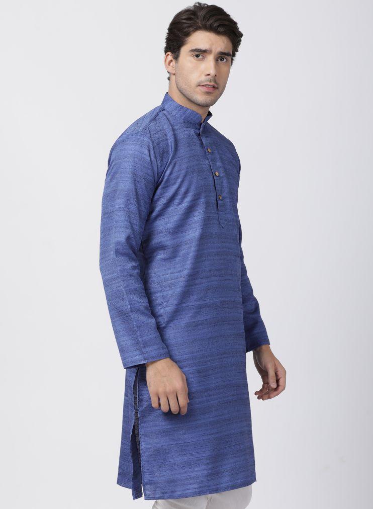 Men's Blue Cotton Silk Blend Kurta