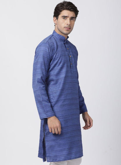 Men's Blue Cotton Silk Blend Kurta