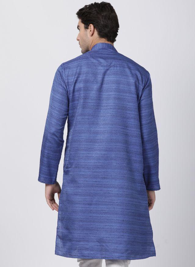 Men's Blue Cotton Silk Blend Kurta