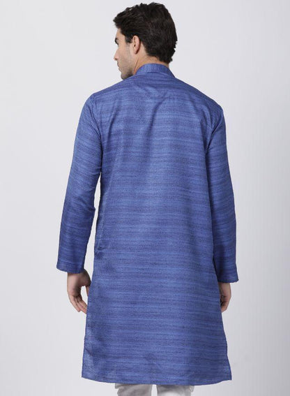 Men's Blue Cotton Silk Blend Kurta