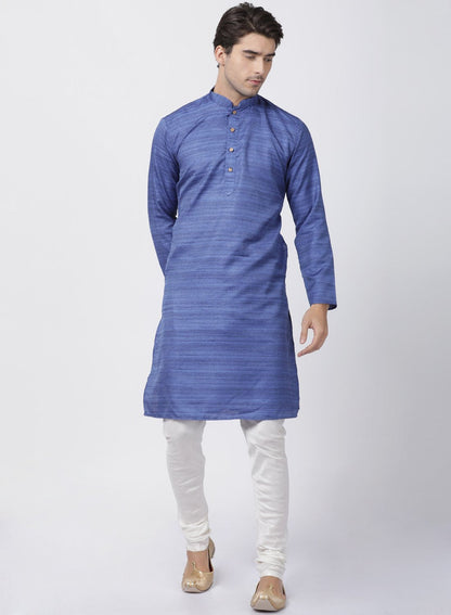 Men's Blue Cotton Silk Blend Kurta and Pyjama Set