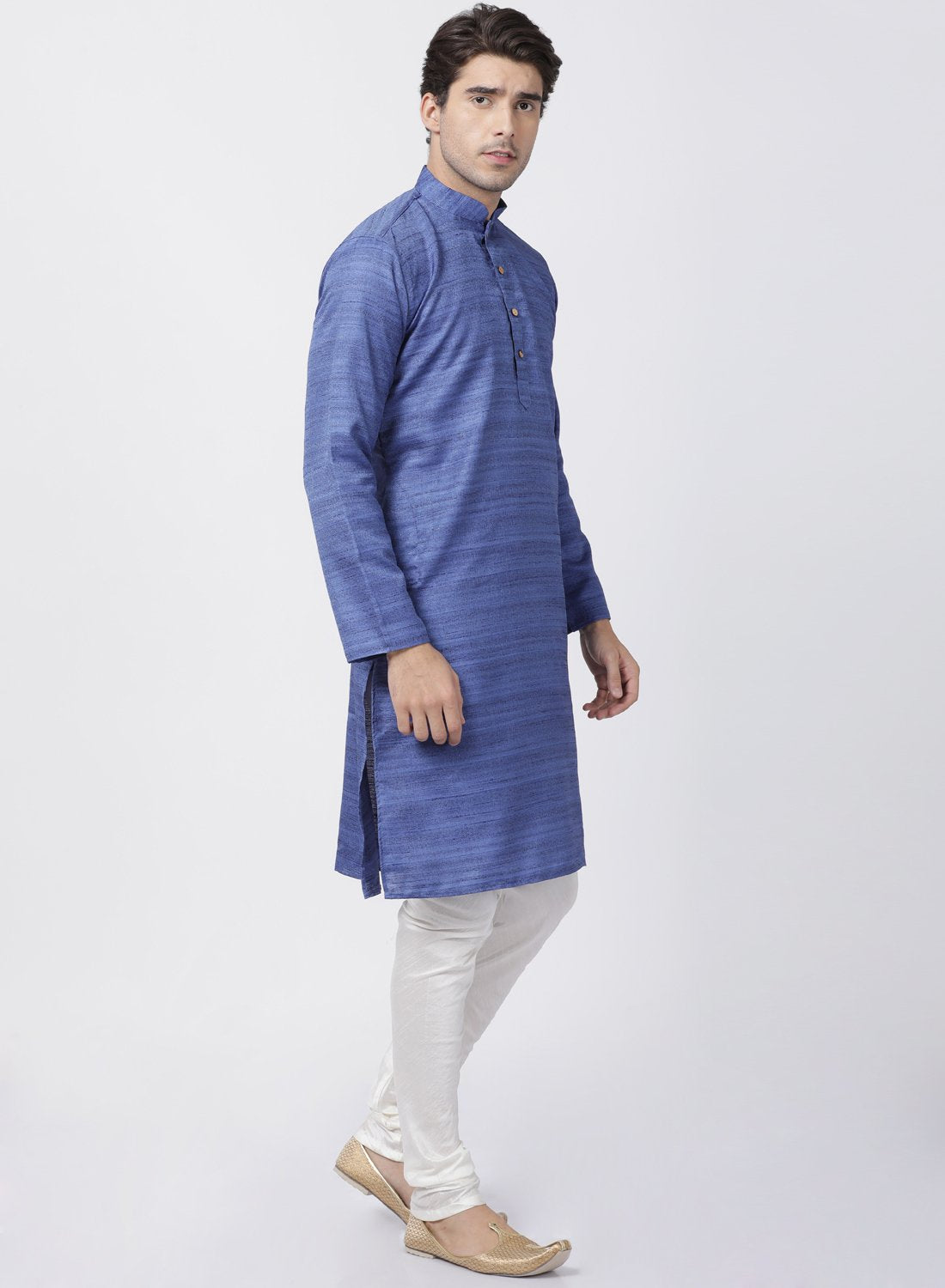 Men's Blue Cotton Silk Blend Kurta and Pyjama Set