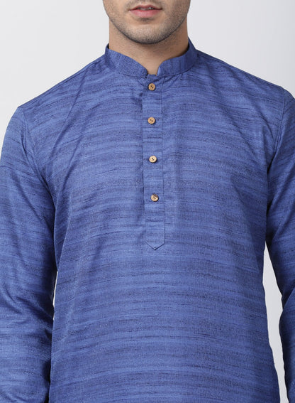 Men's Blue Cotton Silk Blend Kurta and Pyjama Set