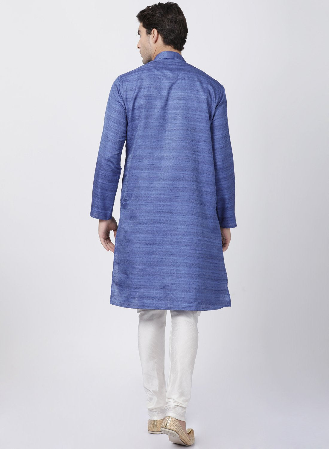 Men's Blue Cotton Silk Blend Kurta and Pyjama Set