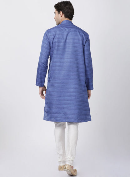 Men's Blue Cotton Silk Blend Kurta and Pyjama Set