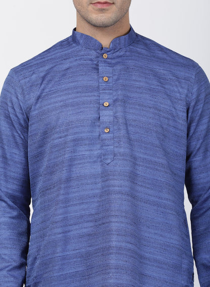 Men's Blue Cotton Silk Blend Kurta and Pyjama Set
