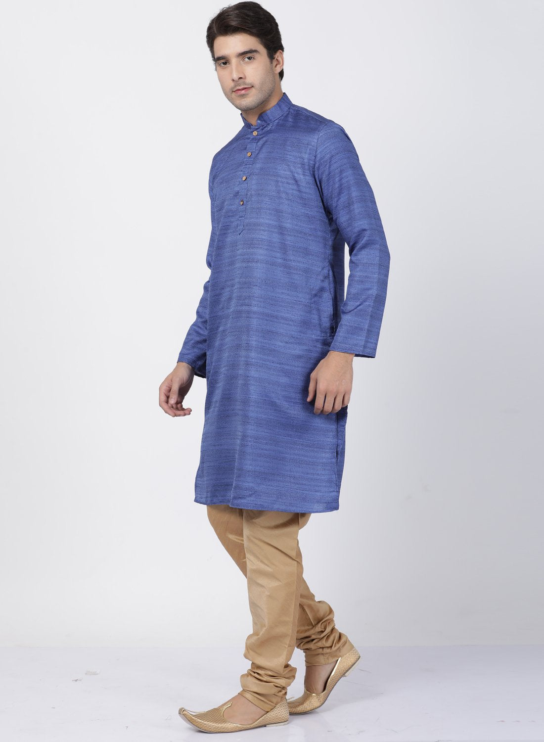 Men's Blue Cotton Silk Blend Kurta and Pyjama Set
