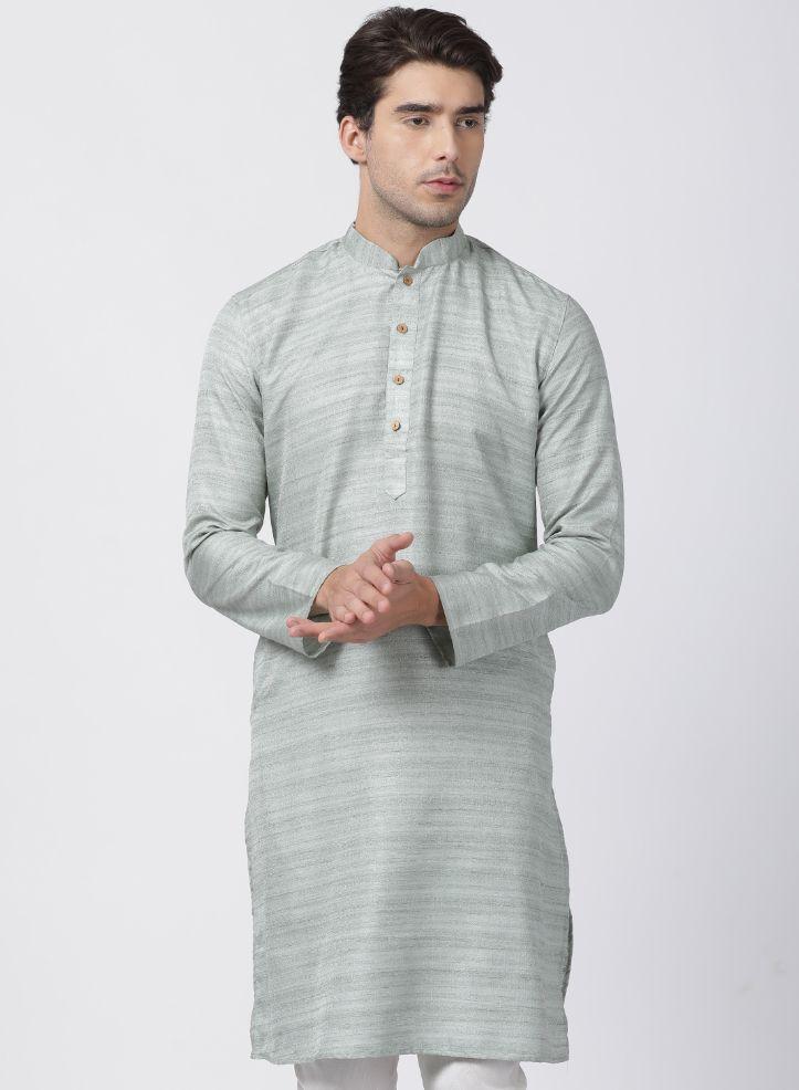 Men's Light Green Cotton Silk Blend Kurta