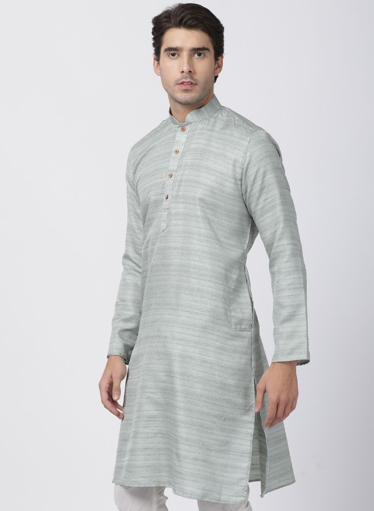 Men's Light Green Cotton Silk Blend Kurta