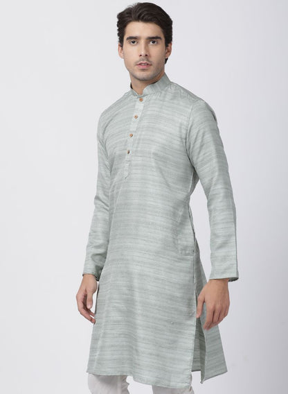 Men's Light Green Cotton Silk Blend Kurta