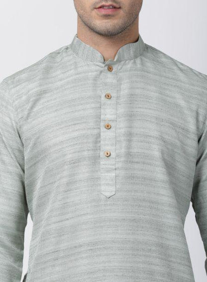 Men's Light Green Cotton Silk Blend Kurta