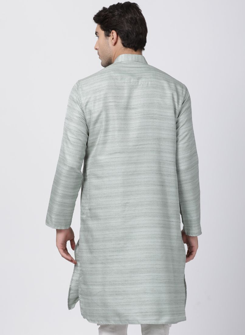 Men's Light Green Cotton Silk Blend Kurta