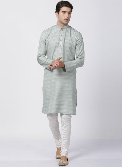 Men's Light Green Cotton Silk Blend Kurta