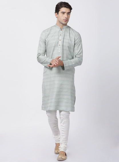 Men's Light Green Cotton Silk Blend Kurta and Pyjama Set