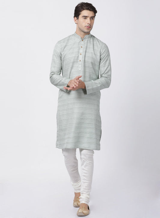 Men's Light Green Cotton Silk Blend Kurta and Pyjama Set