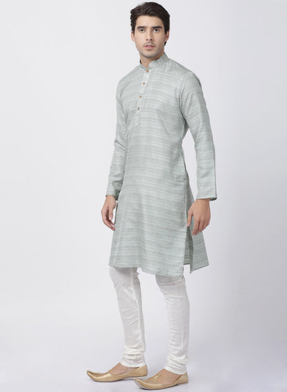 Men's Light Green Cotton Silk Blend Kurta and Pyjama Set